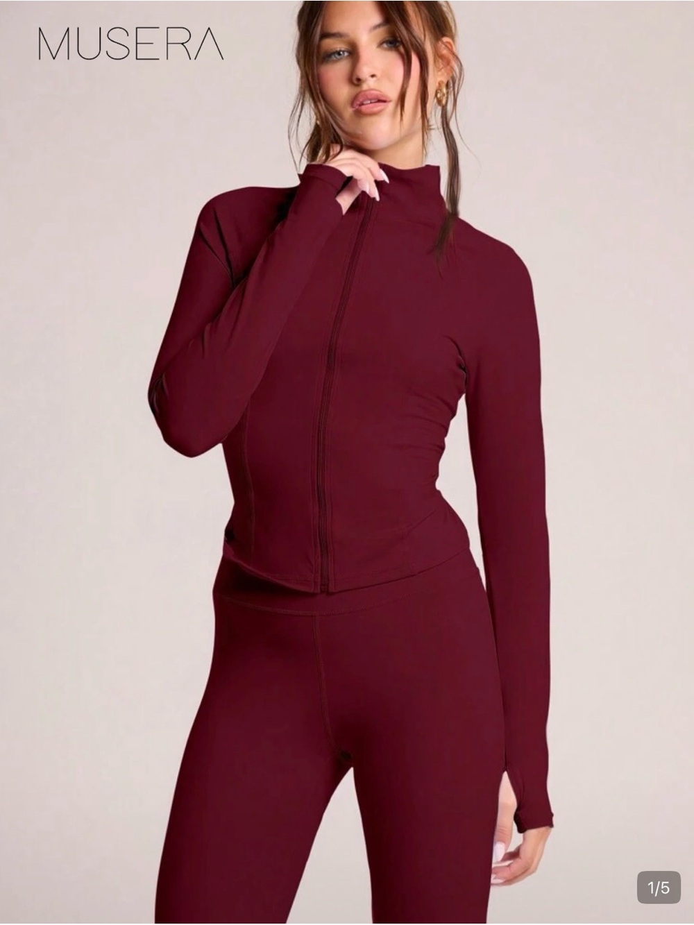 MUSERA Wine Zip-Up Active Jacket and flare pants set
